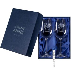 Darčeková krabička na svadobnú vínneho pohára, modrý satén Prodáváme pouze k našim sklenicím