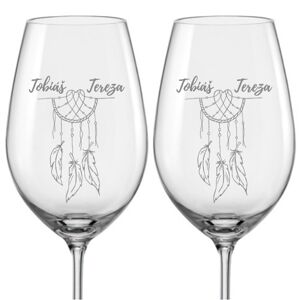 Svadobné poháre na víno Lapač snov s dátumom svadby na korunka, 2 ks