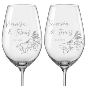 Svadobné poháre na víno svadobné kytice, 2 ks