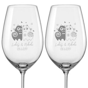 Svadobné poháre na víno Zamilované mačky, 2 ks